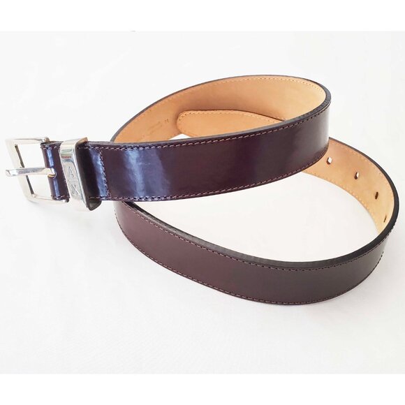 Armani Exchange Womens VTG Chestnut Brown Leather Belt Silver Logo Buckle M NWT - Picture 2 of 6